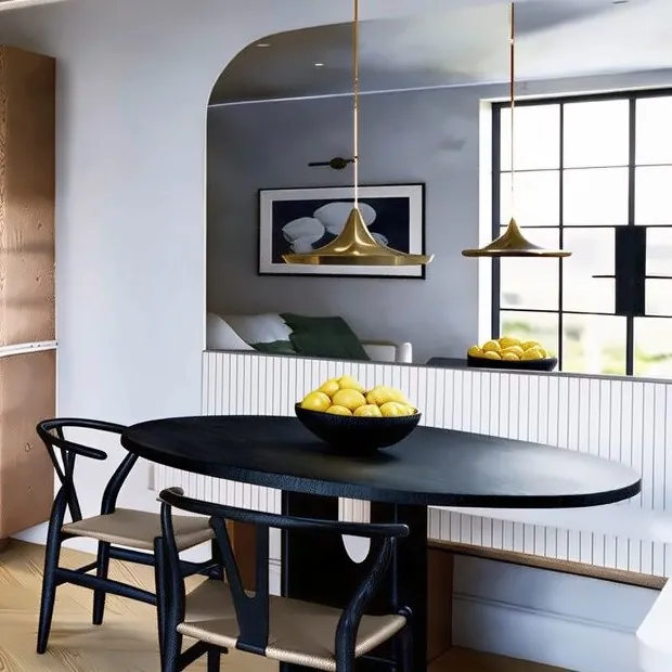 Lovely and Calm, the banquette and oval table