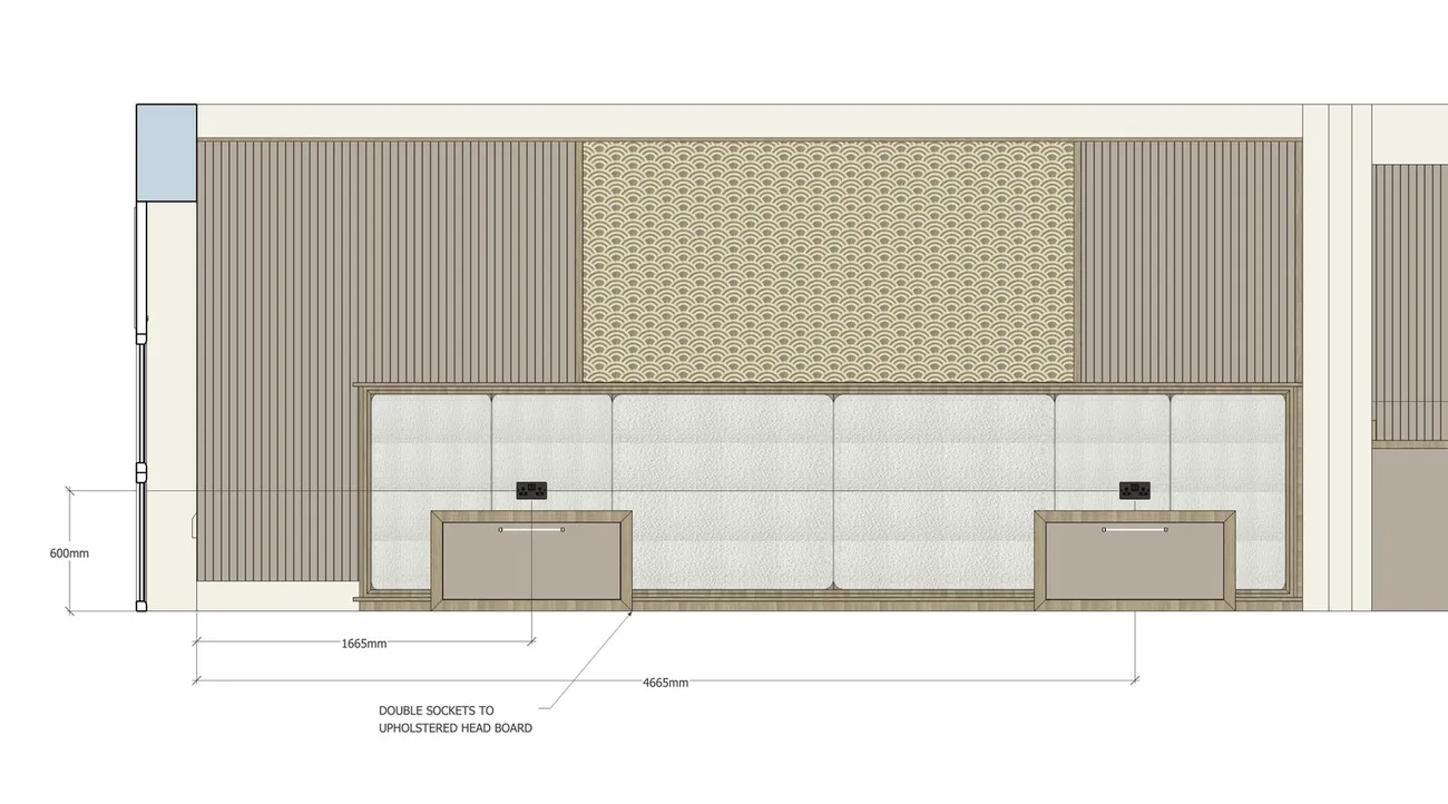 Suite Escape, The bed wall elevation