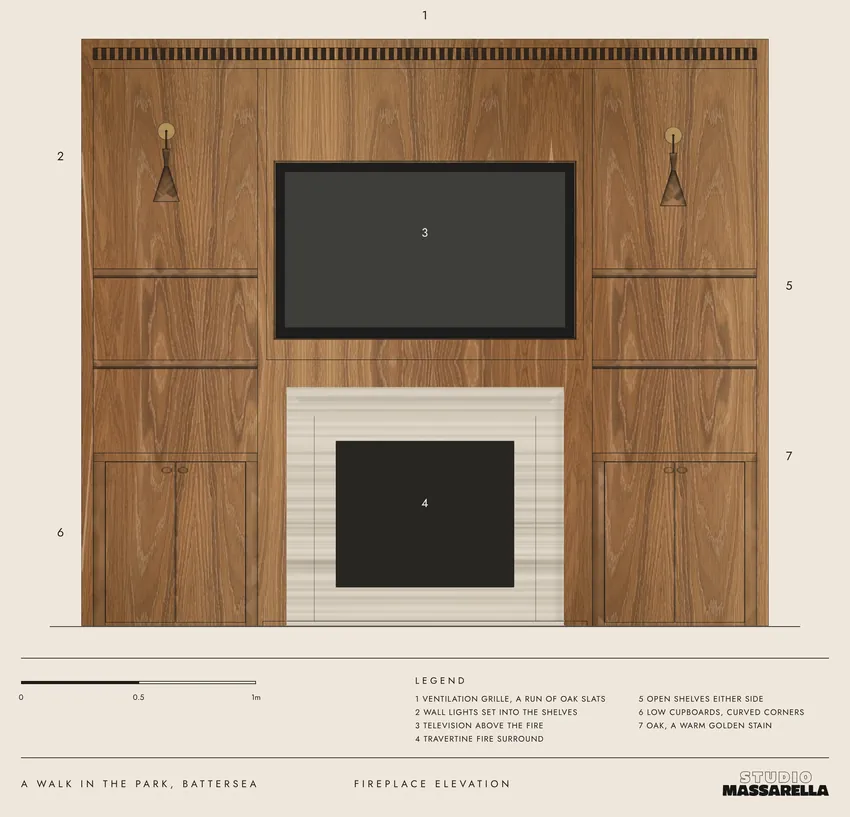 A Walk in the Park, fireplace elevation