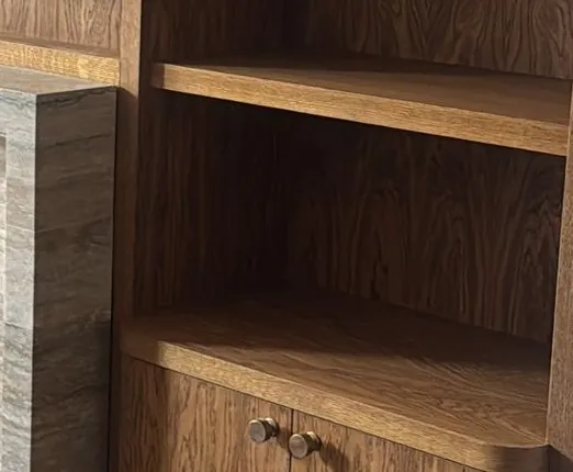 A Walk in the Park, the fireplace media unit, close up