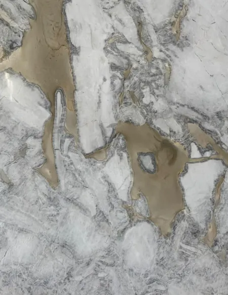 A Walk in the Park, the Monte Cristo Macchia Oro quartzite slab chosen for the kitchen and laundry worktops, at the stone yard