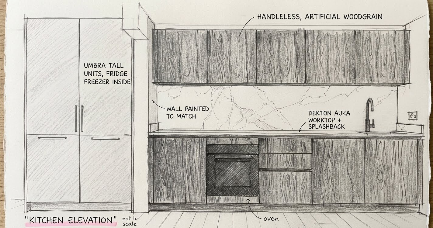 NoHi, The kitchen elevation, sketched