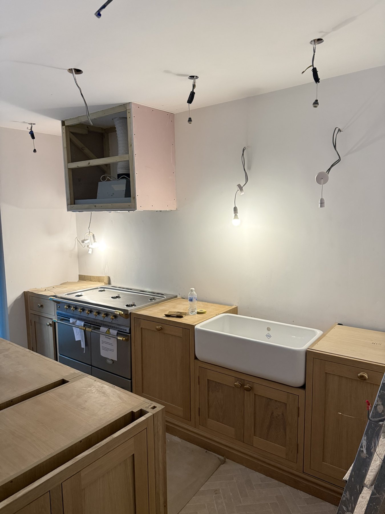 A Walk in the Park, The sink and range run fitted, waiting for its worktops and the extractor housing